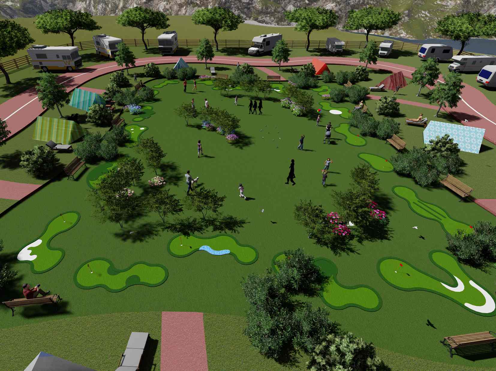 Large custom putting green layout for a commercial project